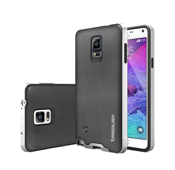Galaxy Note 4 Case Caseology Envoy Series Premium Leather Bumper Cover  metallic mesh silver